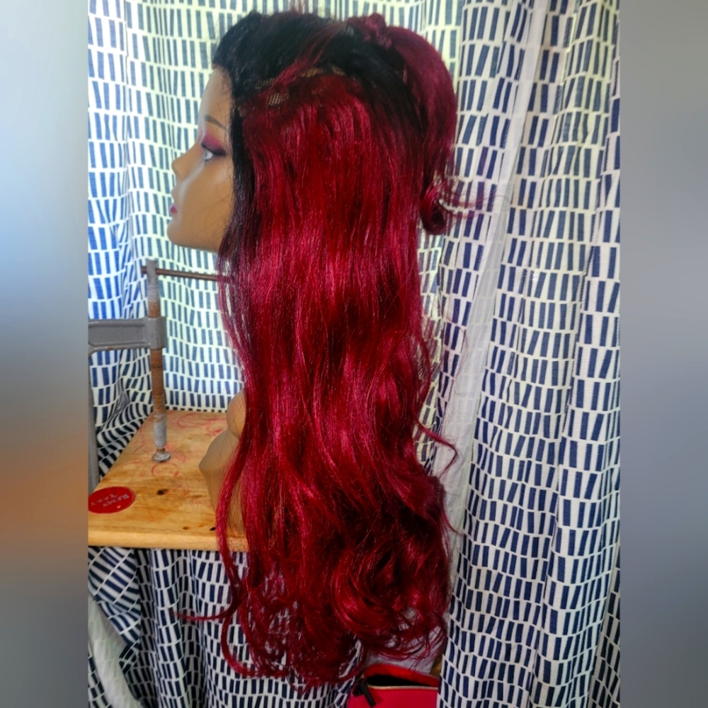 Black and red wig